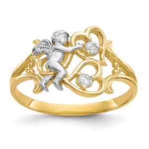 IceCarats 10K Yellow Gold Cubic Zirconia CZ Guardian Angel Heart Love Ring Size 6