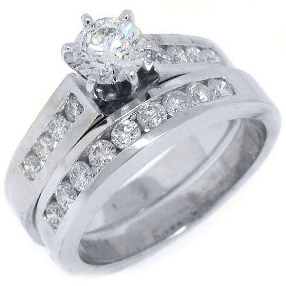 14k White Gold 1.50 Carats Round Diamond Engagement Ring Wedding Band Bridal Set