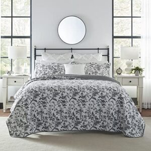 laura ashley quilts cotton reversible bedding with matching shams, floral home decor for all seasons, king, amberley black/white