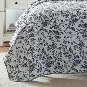 Laura Ashley Quilts Cotton Reversible Bedding with Matching Shams, Floral Home Decor for All Seasons, King, Amberley Black/White