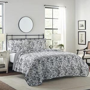 Laura Ashley Quilts Cotton Reversible Bedding with Matching Shams, Floral Home Decor for All Seasons, King, Amberley Black/White