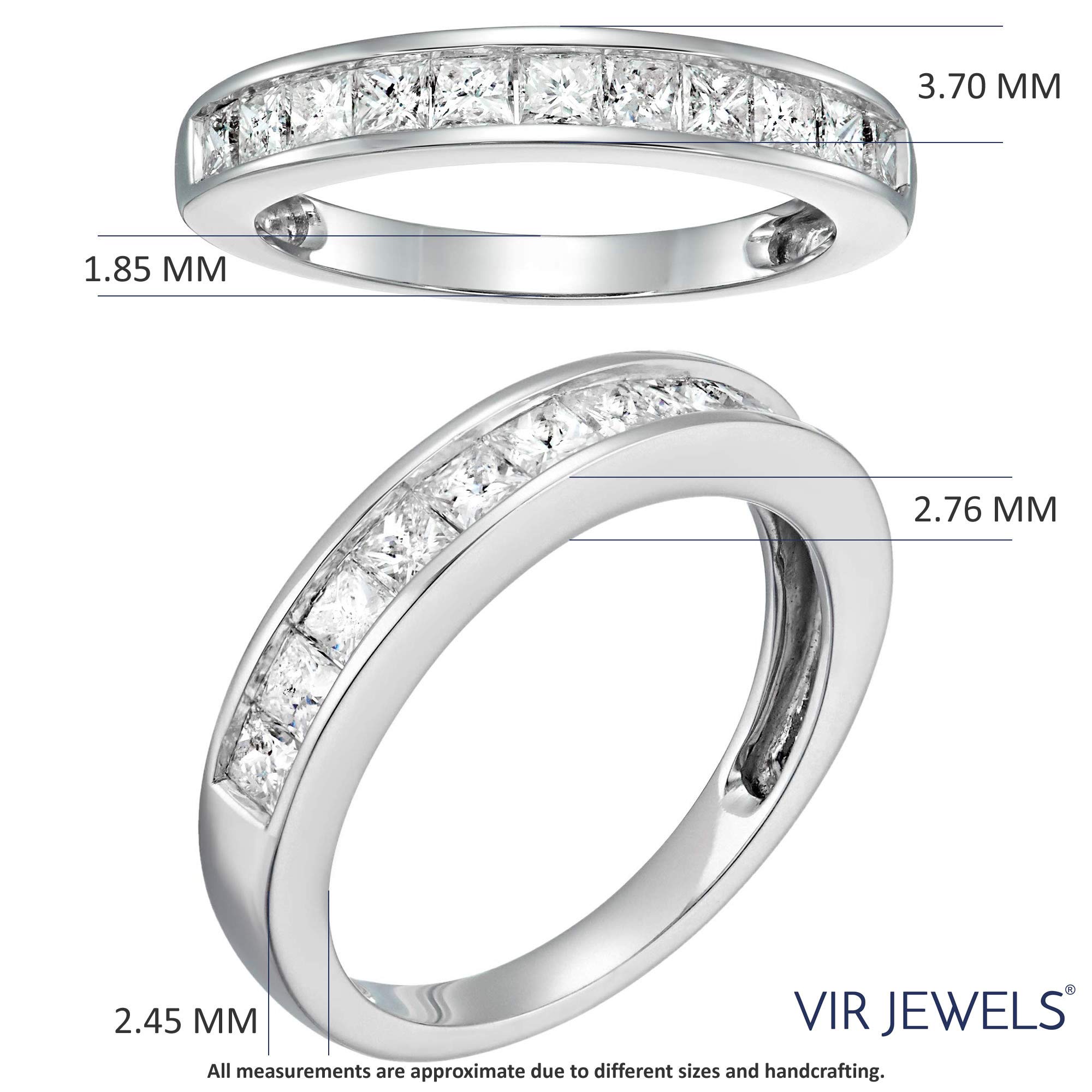 VIR JEWELS 1 carat (ctw) Diamond Wedding Anniversary Band for Women, Half Eternity Princess Cut Diamond Engagement Ring 14K White Gold Channel Set 1 cttw, Size 5