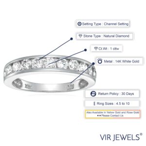 VIR JEWELS 1 cttw Diamond Wedding Anniversary Band for Women Half Eternity Diamond Engagement Ring 14K White Gold Channel Set SI2-I1 Clarity Certified Size 8