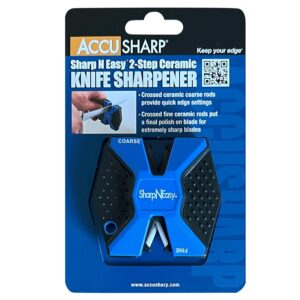 AccuSharp 2-Step Knife Sharpener - Sharpens, Restores, & Hones - 2-Step Coarse and Fine Rods for Kitchen Knives & All Types of Blades - Keychain Pull Through Knife Sharpener - Blue