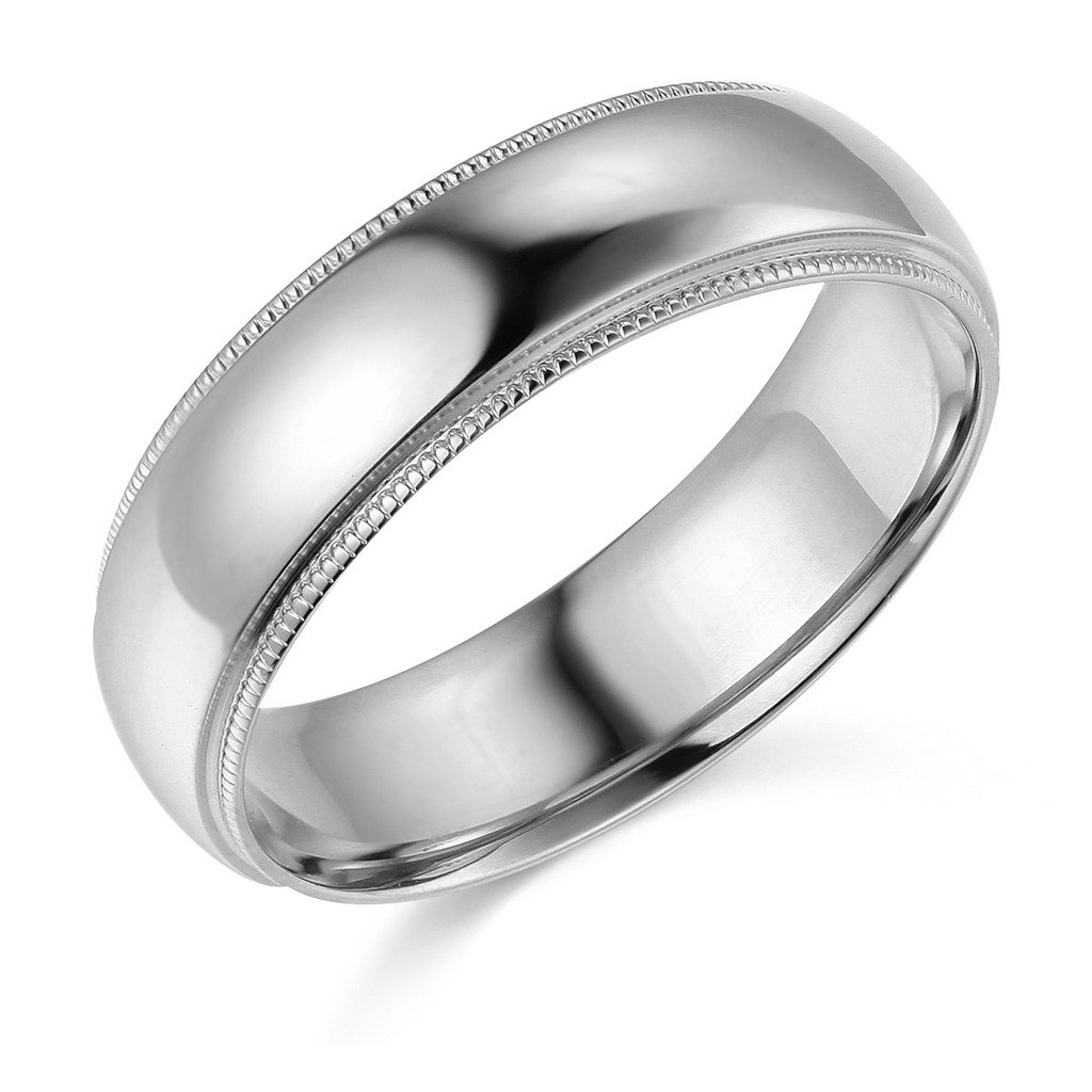 14k White Gold 6mm Comfort FIT Plain Milgrain Wedding Band - Size 10.5