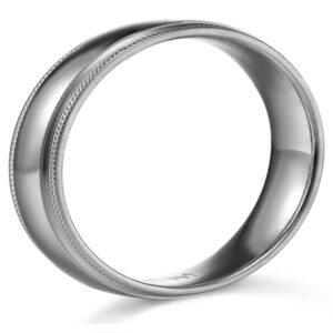 14k White Gold 6mm Comfort FIT Plain Milgrain Wedding Band - Size 10.5