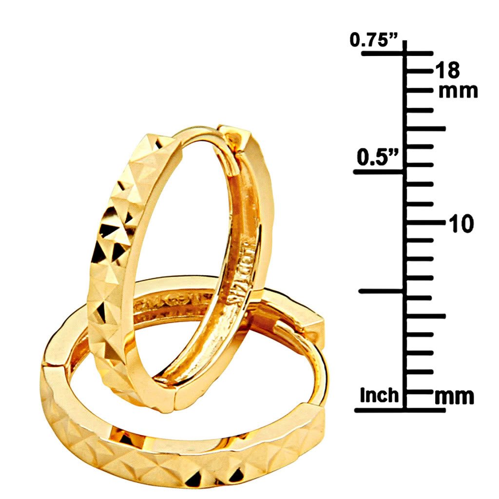 14k Yellow Gold 2mm Thickness Multifaceted Square Hoop Huggie Earrings (15 x 15 mm)