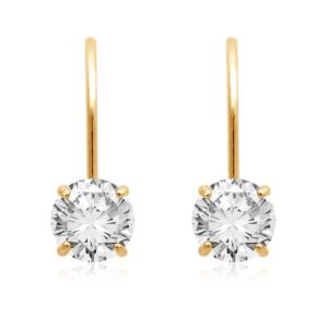 Jewelili 10k Yellow Gold 6mm White Round Cubic Zirconia Leverback Earrings