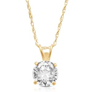 jewelili 10k yellow gold 6.5mm cubic zirconia solitaire pendant necklace, 18" rope chain