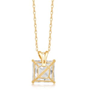 Jewelili 10k Yellow Gold 7mm Princess Cut Cubic Zirconia Solitaire Pendant Necklace, 18" Rope Chain