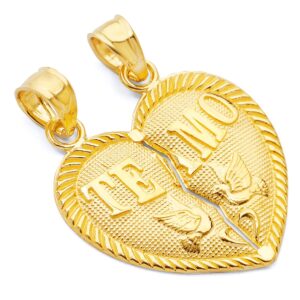 14k yellow gold"teamo" couple broken heart charm pendant