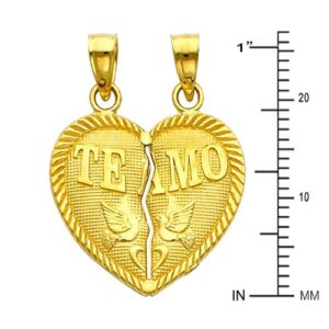 14k Yellow Gold"TEAMO" Couple Broken Heart Charm Pendant