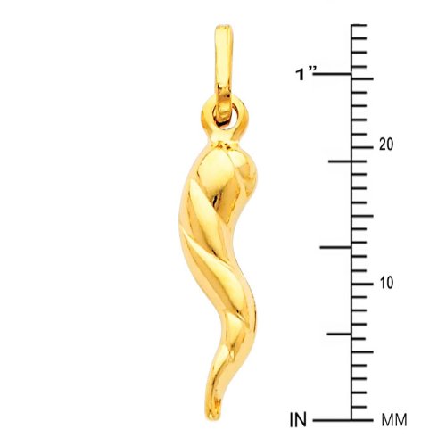 14k Yellow Gold Twisted Cornicello Italian Horn Charm Pendant