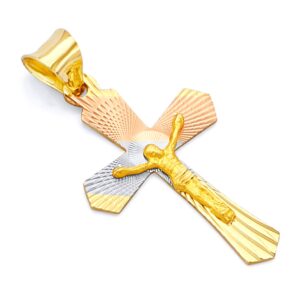 14k tri color gold religious crucifix jesus cross stamp charm pendant