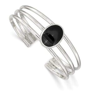 icecarats 925 sterling silver synthetic black onyx 3 strand cuff bangle bracelet