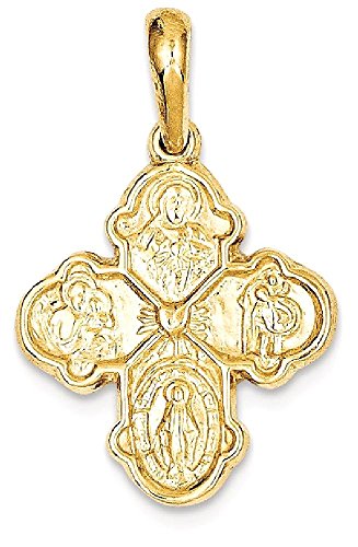 IceCarats 14K Yellow Gold Four Way Holy Cross Religious Medal Necklace Christian Pendant Scapular Charm 28mm x 17.75mm Only