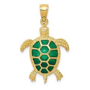 IceCarats 14K Yellow Gold Green Sea Turtle Necklace Charm Pendant 30mm x 18mm Only