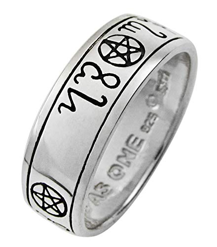 Moonlight Mysteries Sterling Silver Handfasting Theban Pentacle Wedding Ring (sz 4-15) sz 10.5