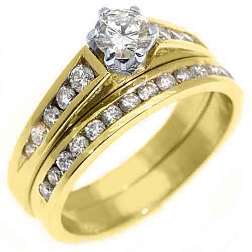 TheJewelryMaster 14k Yellow Gold 1 Carat Round Diamond Engagement Ring Wedding Band Bridal Set