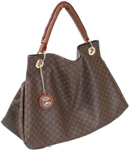 large capacity leather accents tote bag (brown)