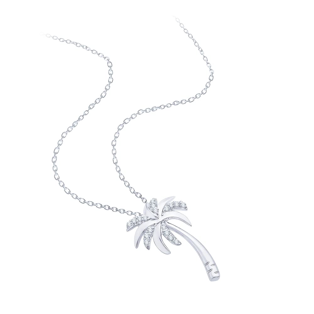 KATARINA Diamond Palm Tree Pendant Necklace in 10k White Gold (1/10 cttw, J-K, SI2-I1)