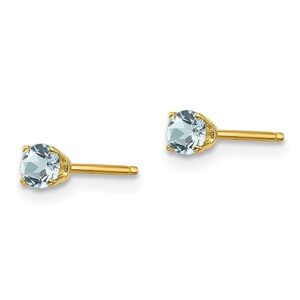 14k yellow gold 3mm blue aquamarine studs gemstone earrings march birthstone jewelry