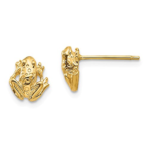 14K Yellow Gold Small Frog Stud Earrings