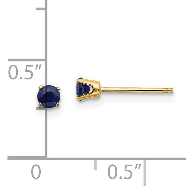 14K Yellow Gold 3mm Blue Sapphire Studs Gemstone Earrings September Birthstone Jewelry