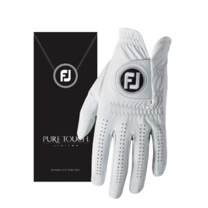 footjoy men's pure touch limited golf gloves white large, worn on left hand