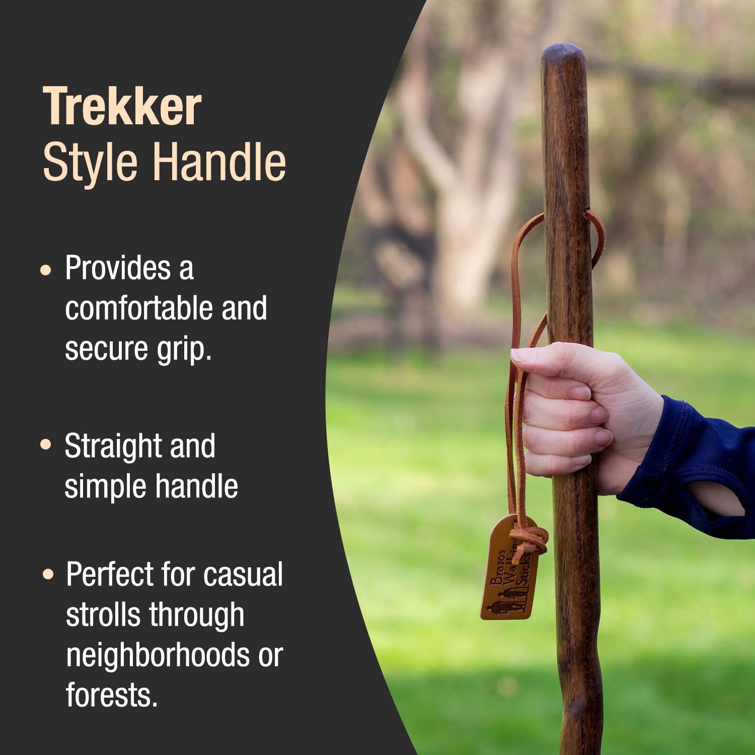 Brazos Handcrafted Wood Walking Stick, Twisted Oak, Trekker Style Handle, for Men & Women, Made in the USA, Brown, 55"