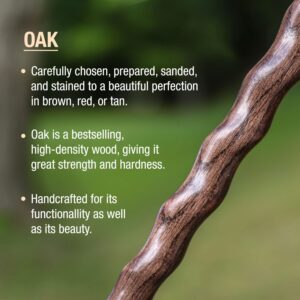 Brazos Handcrafted Wood Walking Stick, Twisted Oak, Trekker Style Handle, for Men & Women, Made in the USA, Brown, 55"