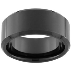 10mm black tungsten carbide ring with beveled edges and an ultra-bright finish size 8