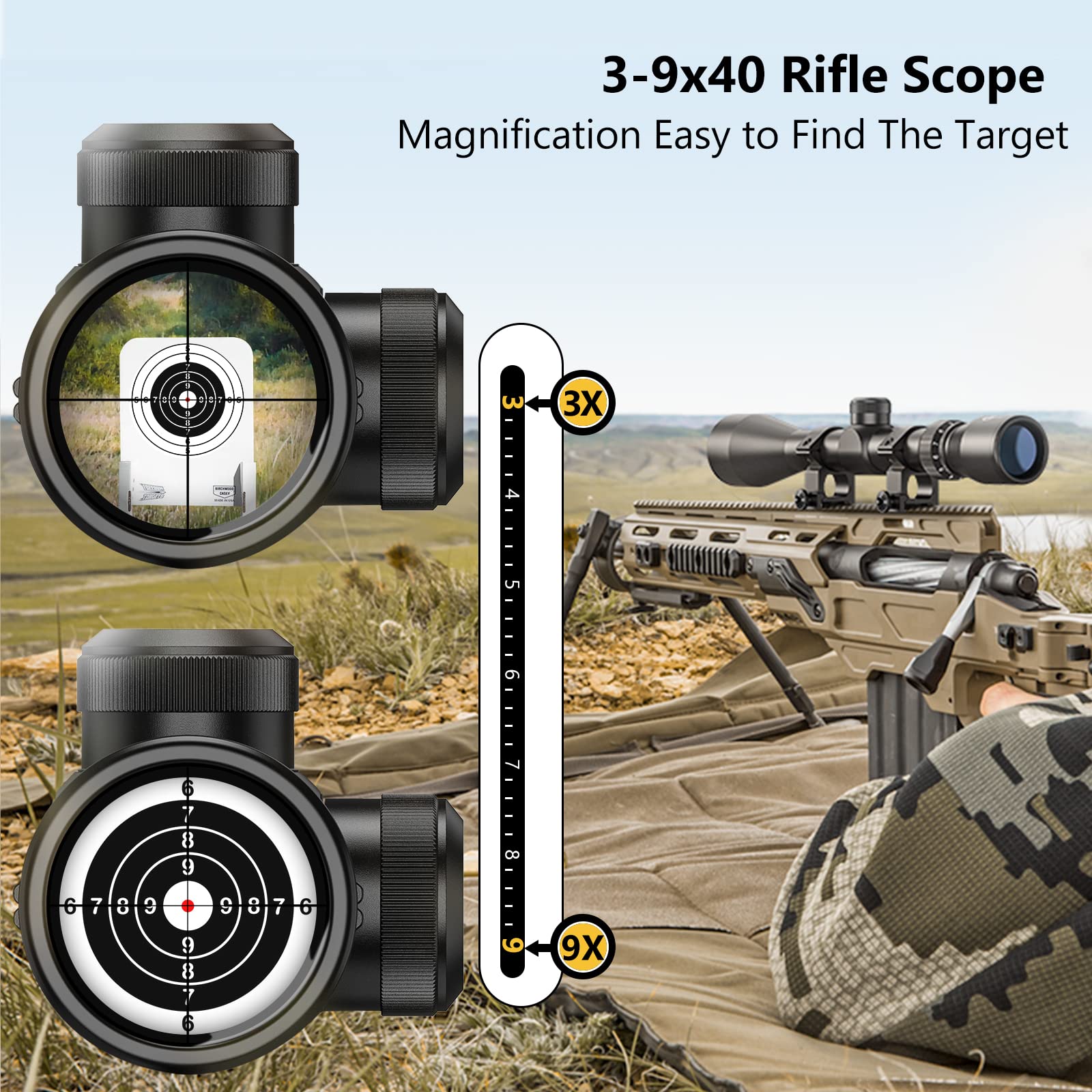 CVLIFE 3-9x40 Optics R4 Reticle Crosshair Scope with 20mm Free Mounts