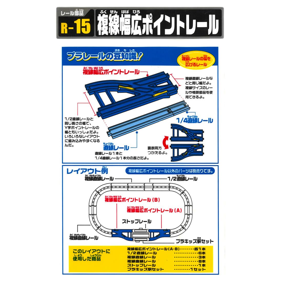 Plarail - R-15 Double-tracked Wide Point Rail (270mm) (A/B each 1pc)