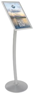 floor-standing sign stand for 11 x 17 inch poster, snap-open frame - silver anodized aluminum