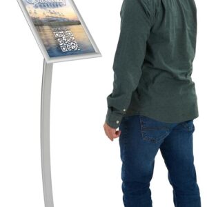 Floor-Standing Sign Stand for 11 x 17 inch Poster, Snap-Open Frame - Silver Anodized Aluminum