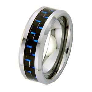 GoldenMine 8mm Blue Carbon Fiber Tungsten Carbide Comfort-Fit Wedding Band Ring (Size 5 to 15) - Size 11.5