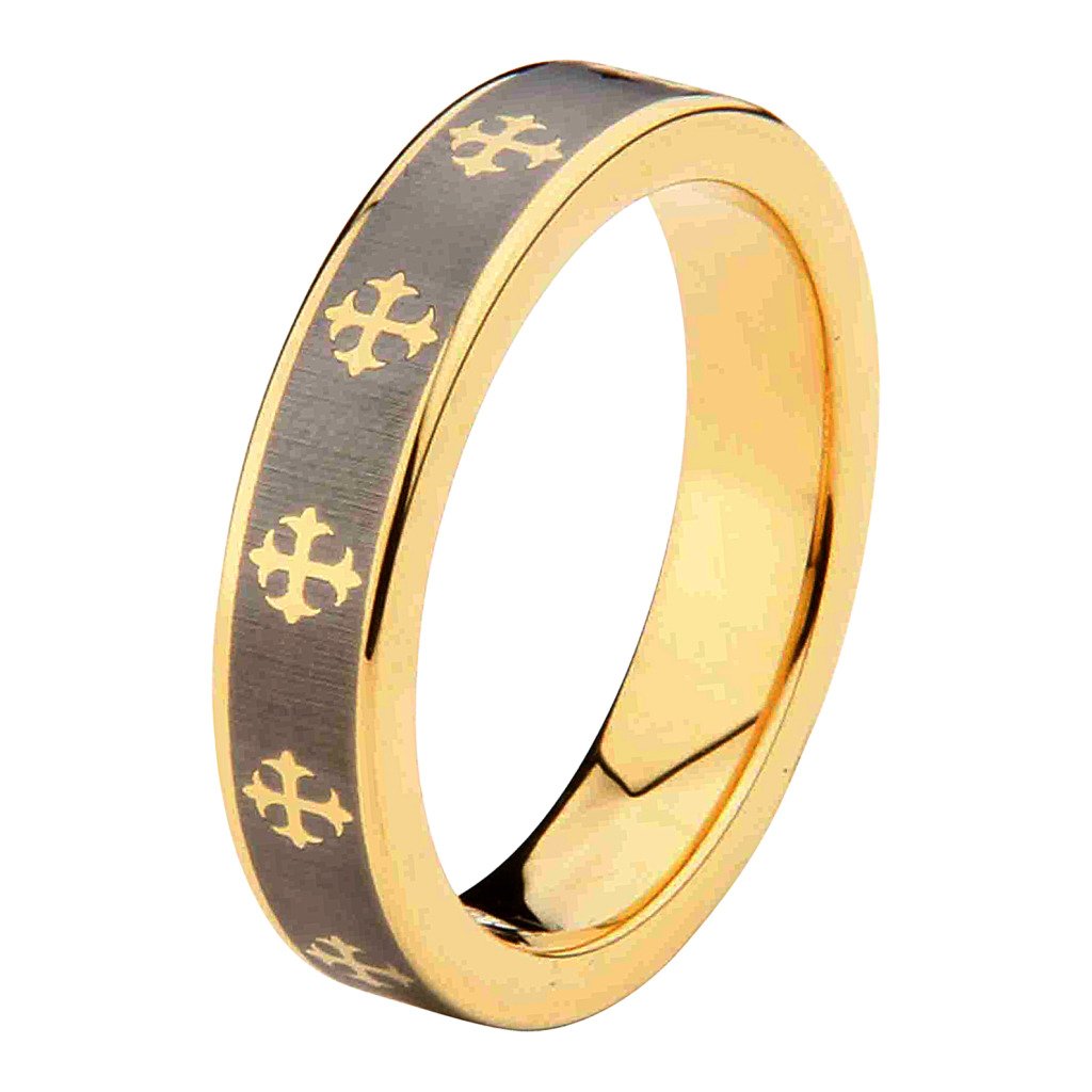 *Laser Engraving Service* 6mm Celtic Design Cross Tungsten Carbide Gold Plated Comfort-Fit Wedding Band Ring (Size 5 to 15) - Size 9.5