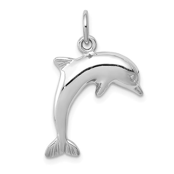 IceCarats 14K White Gold Sea Dolphin Necklace Ocean Fish Pendant Summer Beach Nautical Charm 27mm x 15mm Only