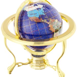 Unique Art 10-Inch Tall Table Top Blue Crystallite Ocean Gemstone World Globe with Gold Tripod Stand