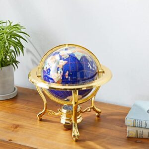 Unique Art 10-Inch Tall Table Top Blue Crystallite Ocean Gemstone World Globe with Gold Tripod Stand