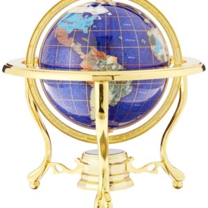 Unique Art 10-Inch Tall Table Top Blue Crystallite Ocean Gemstone World Globe with Gold Tripod Stand