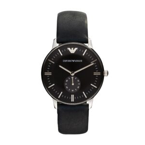 emporio armani men's stainless steel quartz watch with leather strap, black, 20 (model: ar0382)