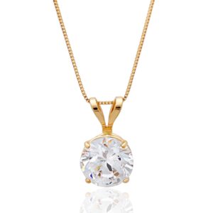 MAX + STONE 14k Yellow Gold 6.5mm Round Solitaire Cubic Zirconia Pendant Necklace for Women with 18 Inch Box Chain