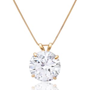 max + stone 14k yellow gold 10mm round solitaire cubic zirconia pendant necklace for women with 18 inch box chain