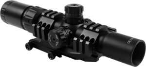 aim sports jthr1 locking turrets 3/4 circle tri-illumination cqb scope, black, 1.5-4x 30mm