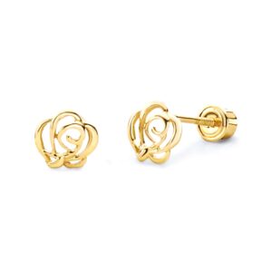 14k Yellow Gold Flower Stud Earrings with Screw Back