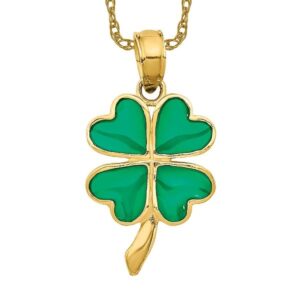 icecarats 14k yellow gold 4 leaf lucky clover shamrock flower necklace heart claddagh celtic charm pendant irish jewelry 20mm x 10mm only