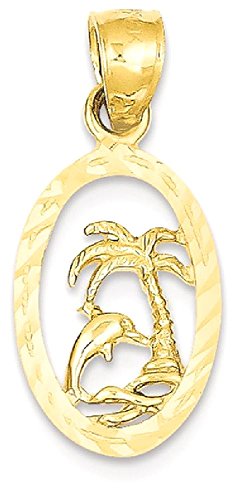 IceCarats 14K Yellow Gold Sea Dolphin Ocean Fish Beach Nautical Palm Tree Necklace Summer Pendant Tropical Charm Only