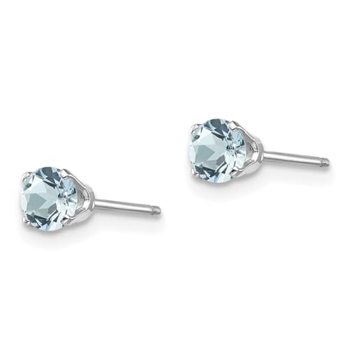 14K White Gold 4mm Blue Aquamarine Studs Gemstone Earrings March Birthstone Jewelry